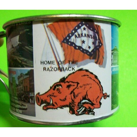 Arkansas Tin Mug Cup Vintage Home of Razorback Little Rock Hot Springs Retro - Picture 2 of 7